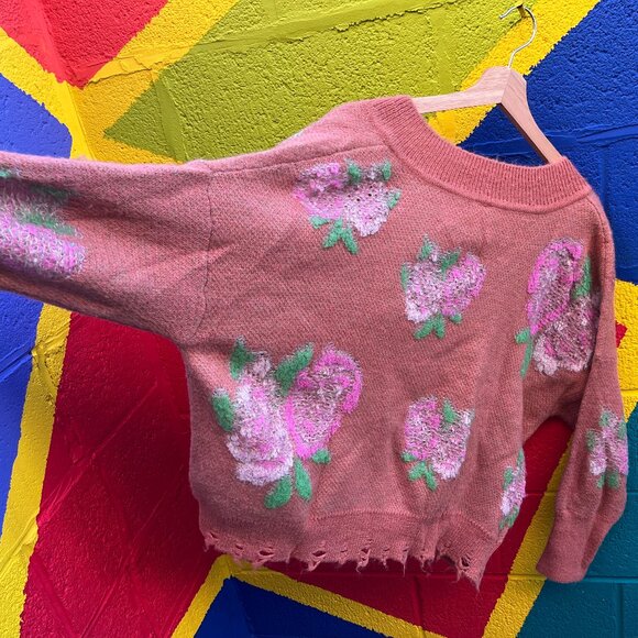 Anthropologie Rose Drop-Shoulder V-Neck Sweater, SIZE L - Picture 5 of 8